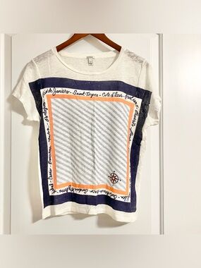 J.CREW White 100% Linen Nautical Destination "Scarf Tee" T-shirt Sz M